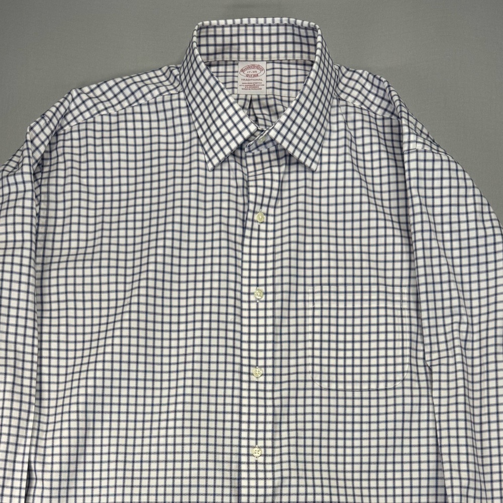 Brooks Brothers Supima Cotton Dress Shirt Mens 17 35 Blue Checker